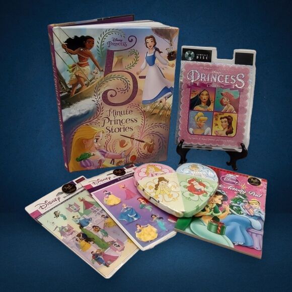 Disney Princess Lot - 5 Minute Stories, Vintage 1996 CD, Magic Towels, Stickers - Picture 1 of 13